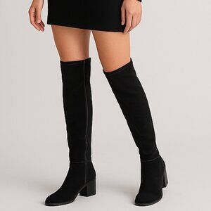 Naturalizer Black Suede Leather Block Heel Over Knee Boots Water Repellent 8.5